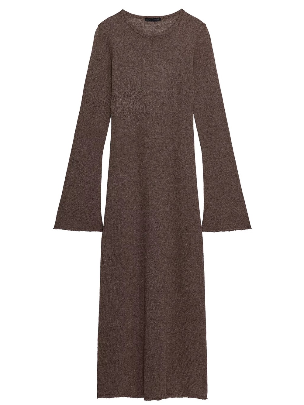 Zara Brown Long Sleeve Knit Maxi Dress
